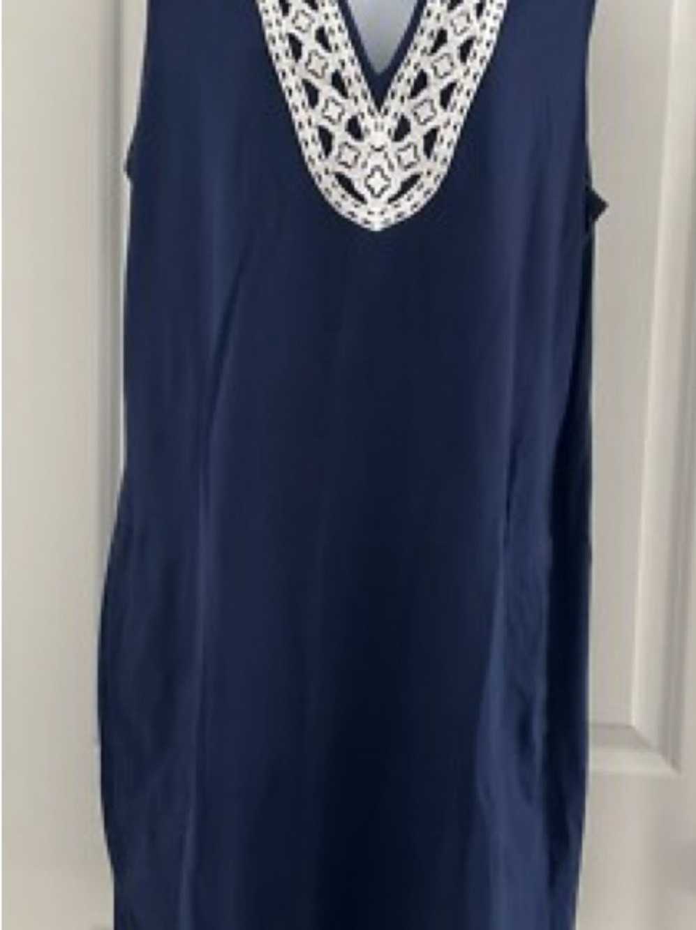 NWOT LAND’S END Navy Blue Women's Dress/Tunic with Cream Embroidery, sleeveless - Picture 10 of 10